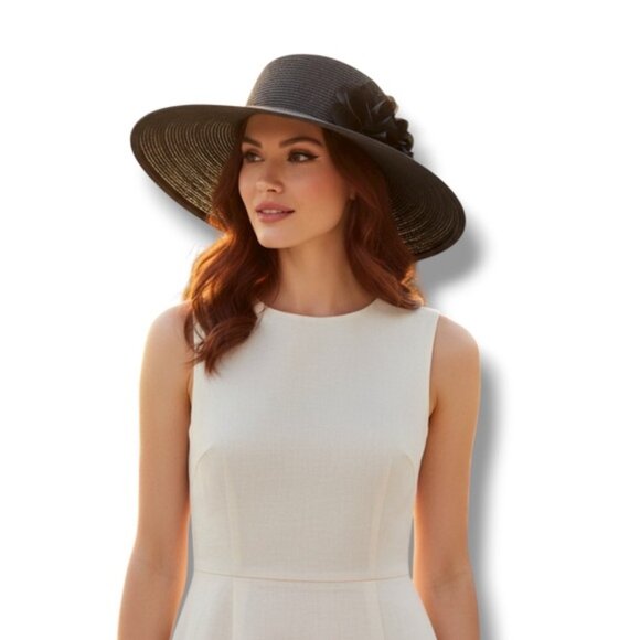 Nine West Accessories - Nine West Floppy Hat Wide Brim All Season Summer Flower Applique Black OS